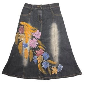 Panzia Floral Colorful Denim Embellished Y2k Skirt